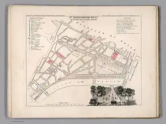 Plan du quartier des Champs-Élysées dans l'ancien 1er arrondissement en 1834.