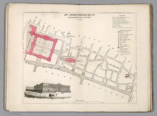 Plan du quartier du Louvre dans l'ancien 4e arrondissement en 1834.