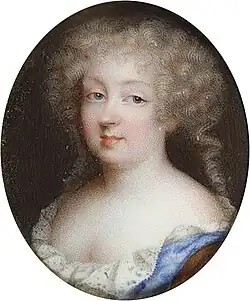 Marie-Jeanne-Baptiste de Savoie par Jean Petitot (fin XVIIe&nbsp;siècle, Musée du Louvre).