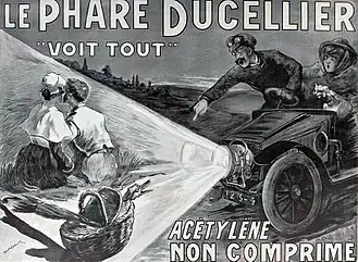 Phare automobile à acétylène Ducellier (1906).