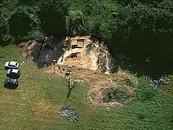Le temple en cours de fouille en vue aérienne.