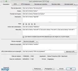  Grille de saisie des métadonnées dans Adobe Photoshop CS