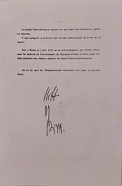 Texte tapé à la machine et parafé de la signature « B. M. ».