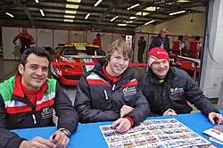 Description de l'image Piergiuseppe Perazzini, Marco Cioci and Micheal Lyons Drivers of AF Corse's Ferrari 458 Italia (14017388883).jpg.