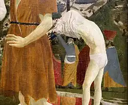 Piero della Francesca. Baptême du Christ. 1450-60. Tempera/bois, détail. National Gallery