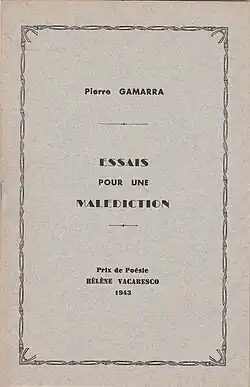 Couverture du recueil Essais pour une malédiction, poèmes écrits entre 1938 et 1943, prix Vacaresco.
