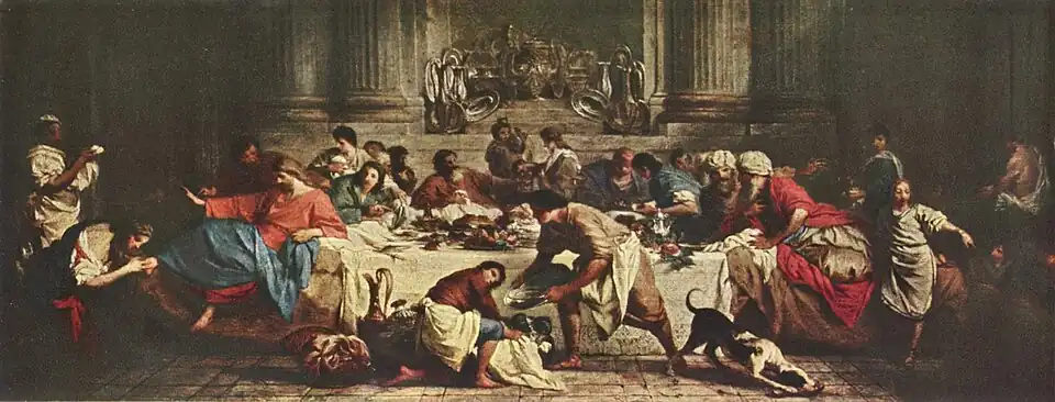 Banquet dans la maison de Simons, 1737, huile sur toile, 215&nbsp;×&nbsp;679&nbsp;cm, Paris, musée du Louvre.