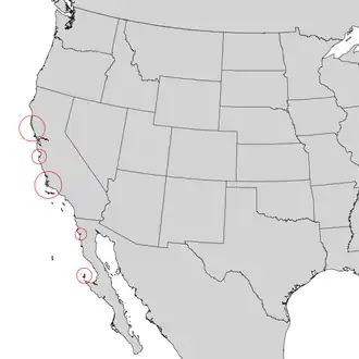 Description de l'image Pinus muricata range map 1.png.