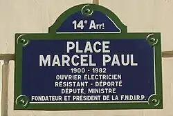 Plaque de rue de la place Marcel-Paul à Paris XIV°.