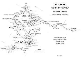 Plan général du système souterrain du Travé, travaux topographiques de 1983 à 1998.