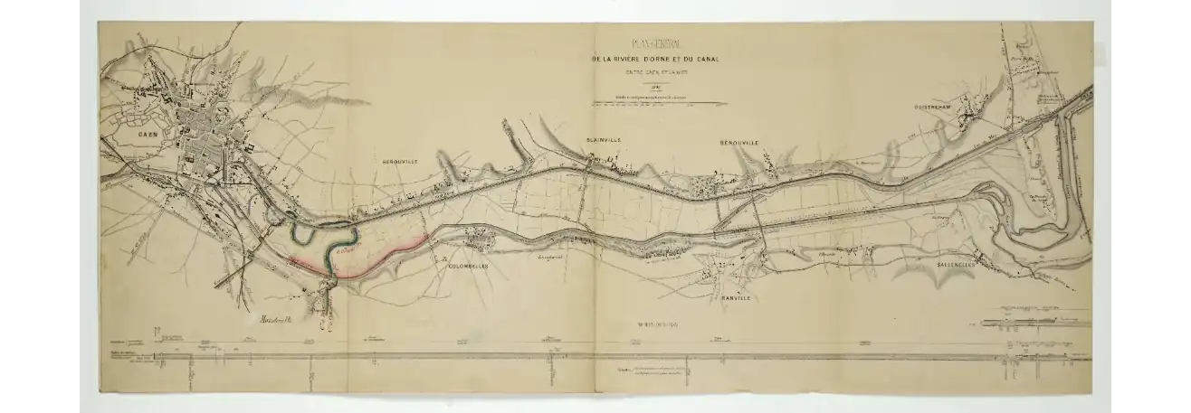 Plan général du fleuve de l'Orne et du canal latéral de Caen à la mer, 1888.