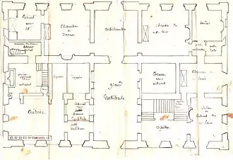 Plan du rez-de-chaussée, fin XVIIIe&nbsp;siècle (avant reconstruction ?)