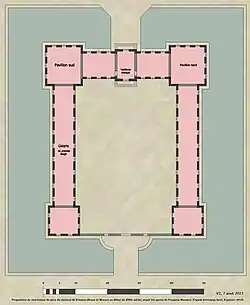 Essai de restitution du plan du château de Fresnes (Seine-et-Marne), avant les travaux de Mansart.