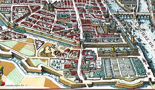 La « rue du Bouloy » en 1617, extrait du plan de Merian.