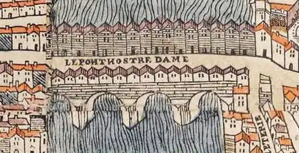 Le pont Notre-Dame vers 1550 sur le plan de Truschet et Hoyau.