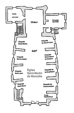 Plan de l'église Sain-Martin de Marcolès
