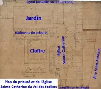 Plan de l’église et du prieuré Sainte-Catherine.