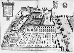 Plan de l'ancienne abbaye de Villeloin au 17e siècle - plan provenant du Monasticon Gallicanum