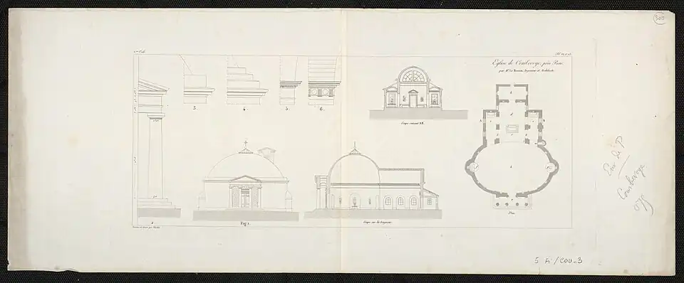 Plan de l'église de Courbevoye par Louis Le Masson, dessiné et gravé par François Thiollet.