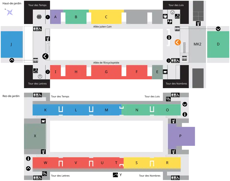 Plan de la Bibliothèque François-Mitterrand, Haut-de-jardin et Rez-de-jardin