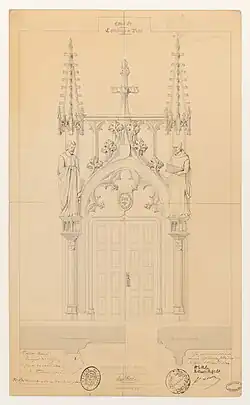 Projet de porte pour la sacristie, par P. Petit (1844).