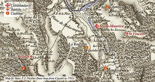 Carte de la commanderie de Saint-Maurice au XIIIe&nbsp;siècle.