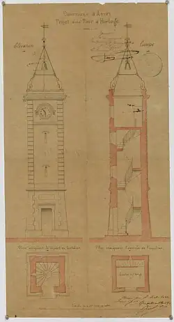 Plan de la tour de l'horloge en 1873.