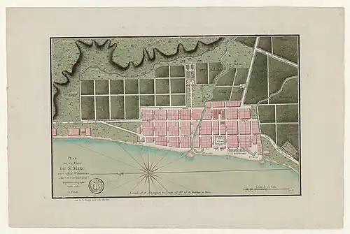 Plan de Saint-Marc (1785) avec la Grande Rivière et la Petite Rivière de Saint-Marc.
