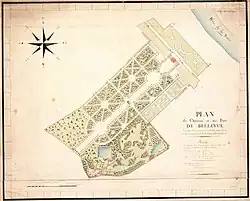 Plan des jardins de Bellevue, par Duport et Bourcois, cartographes, 1803. BNF.