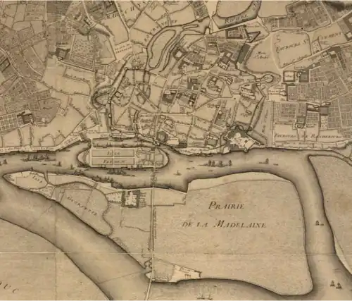 Plan du centre-ville de Nantes détail plan Cacault, 1756-1757.