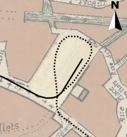 Plan du terminus en 1909 avec en pointillés la boucle et le raccordement de la ligne de Quiévrain.