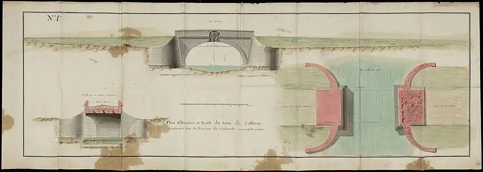 Plan du pont de Castries sur la rivière du Cadoule en 1769.
