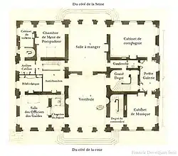 Distribution du rez-de-chaussée de Bellevue, 1750.