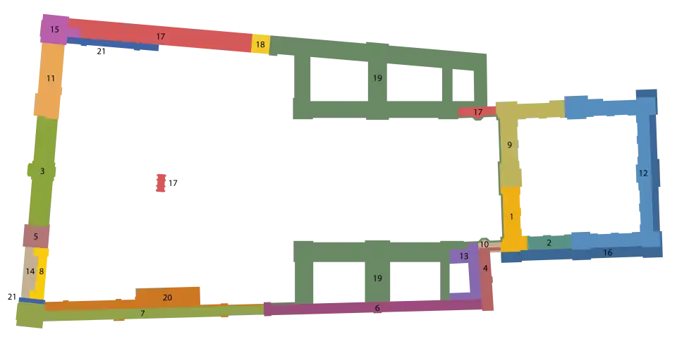 Plan du Louvre et Tuileries coloré par étape de construction