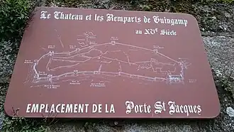 Panneau décrivant le plan des remparts de la ville de Guingamp, présents au XVe&nbsp;siècle.
