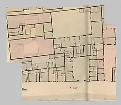 Plan Vasserot de l'hôtel Jabach, avec distribution intérieure du rez-de-chaussée au XIXe siècle