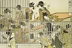 Planche du Yoshivara par Utamaro, 1803, figurant de le tome premier du Japon artistique, paru en 1888