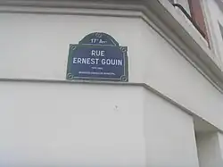 Plaque, rue Ernest-Goüin (Paris).