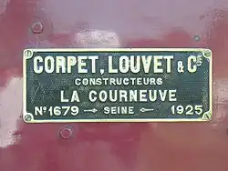 Plaque constructeur Corpet-Louvet no 36 Lulu.
