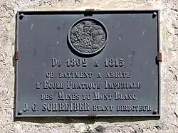 Plaque rappelant la présence de l'École des Mines à Peisey-Nancroix