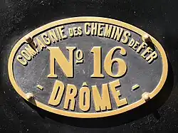 Plaque de la locomotive no 16.