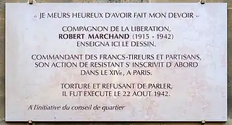 Plaque de Robert Marchand au no&nbsp;80.