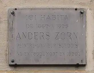 No&nbsp;71 : plaque commémorative d'Anders Zorn.