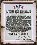 Plaque de l'appel «&nbsp;À tous les Français&nbsp;» du général de Gaulle.