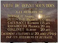 Plaque aux Assassinés du 20 août 1944