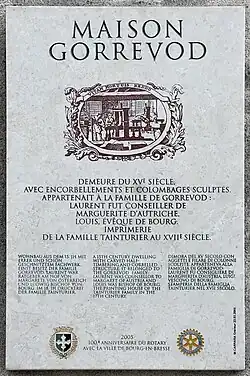 Plaque de la maison Gorrevod à Bourg-en-Bresse.