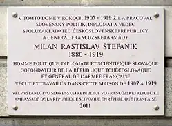 Plaque commémorative Milan Rastislav Štefánik.