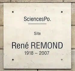 Plaque du Site René Remond de Sciences Po Paris.