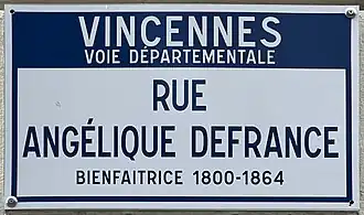 Plaque Rue Angélique Defrance mise en place en 2023.