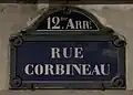 Plaque de rue de la rue Corbineau.